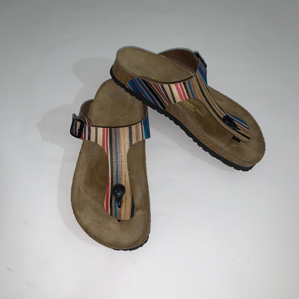 Papillio Sandals Womens Size 7 Multicolor Striped Thong Buckle Comfort Shoes